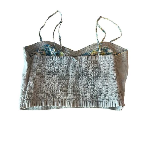 American Eagle Light Wash Denim Crop Top Bustier Size XS/S Ruched Floral - Picture 2 of 6